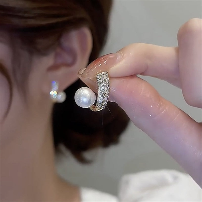 2025 Korean New Simple Temperament Circle Pearl Earrings Fashion Small Versatile Earrings Jewelry